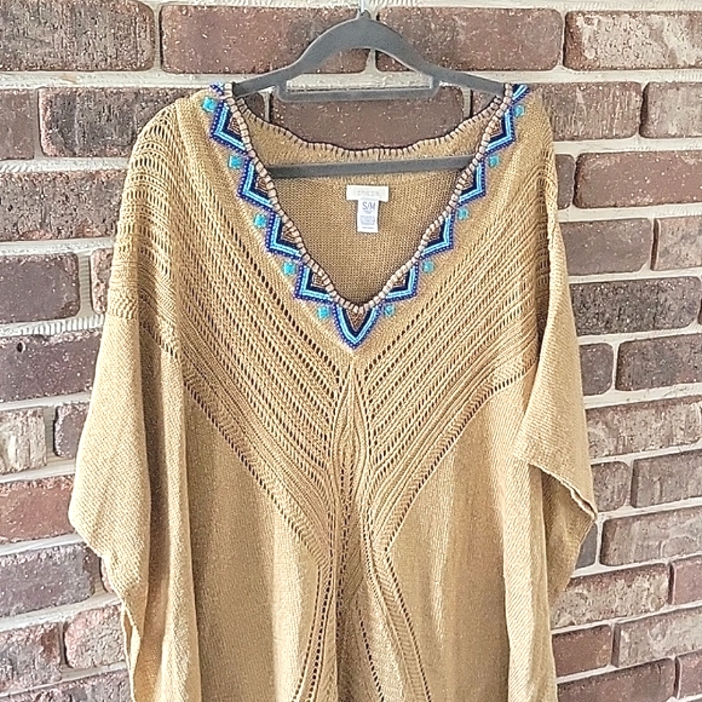 Chicos flowy southwest beaded pancho